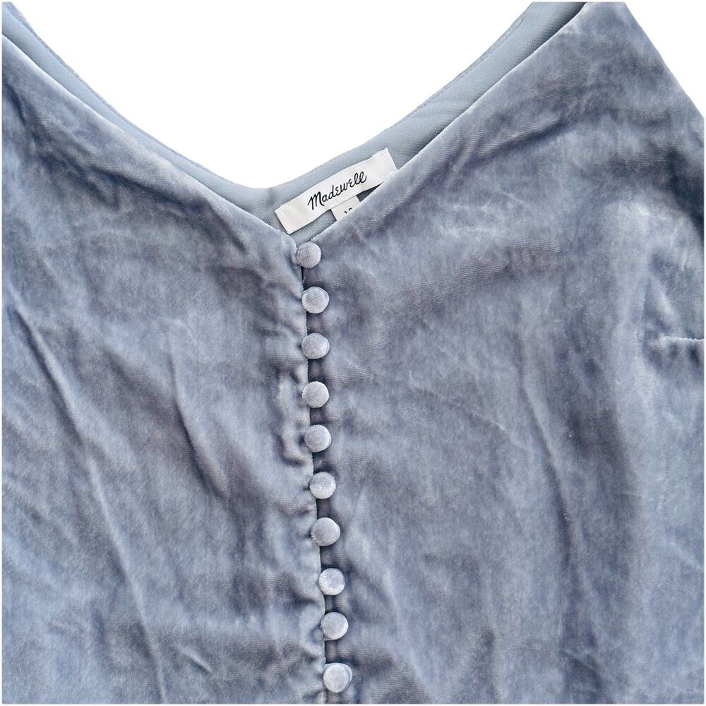 Madewell Velvet Button Down Cami Tank Top Sz 10 Grey Blue Classic Preppy - Picture 3 of 9